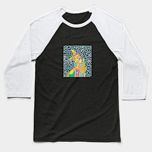 Trippy Floral Cat Design Baseball T-Shirt